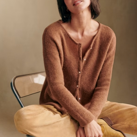 Sezane Gaspard Button Up Cardigan In Camel - Picture 2 of 10